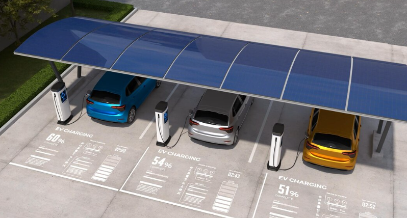Mobil listrik parkir parallel